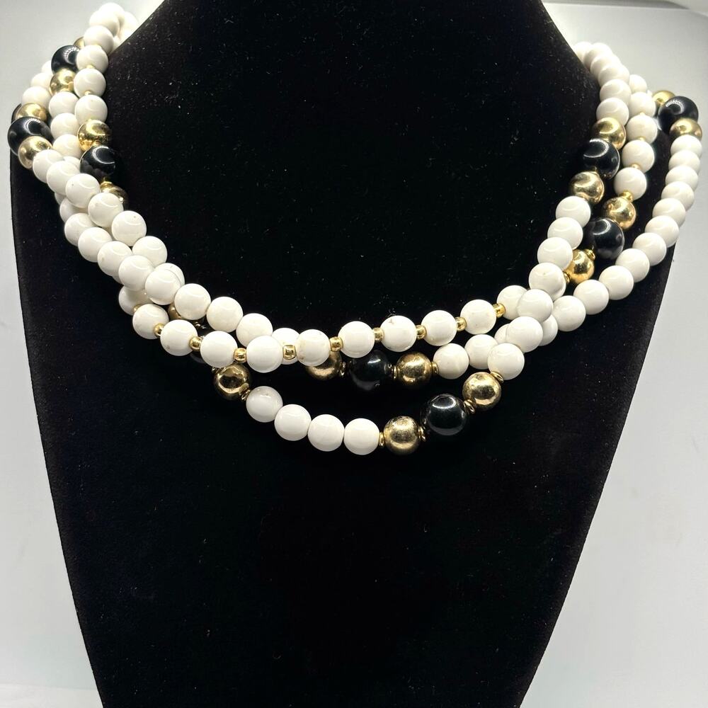 White Layered Beaded Alabaster Necklace